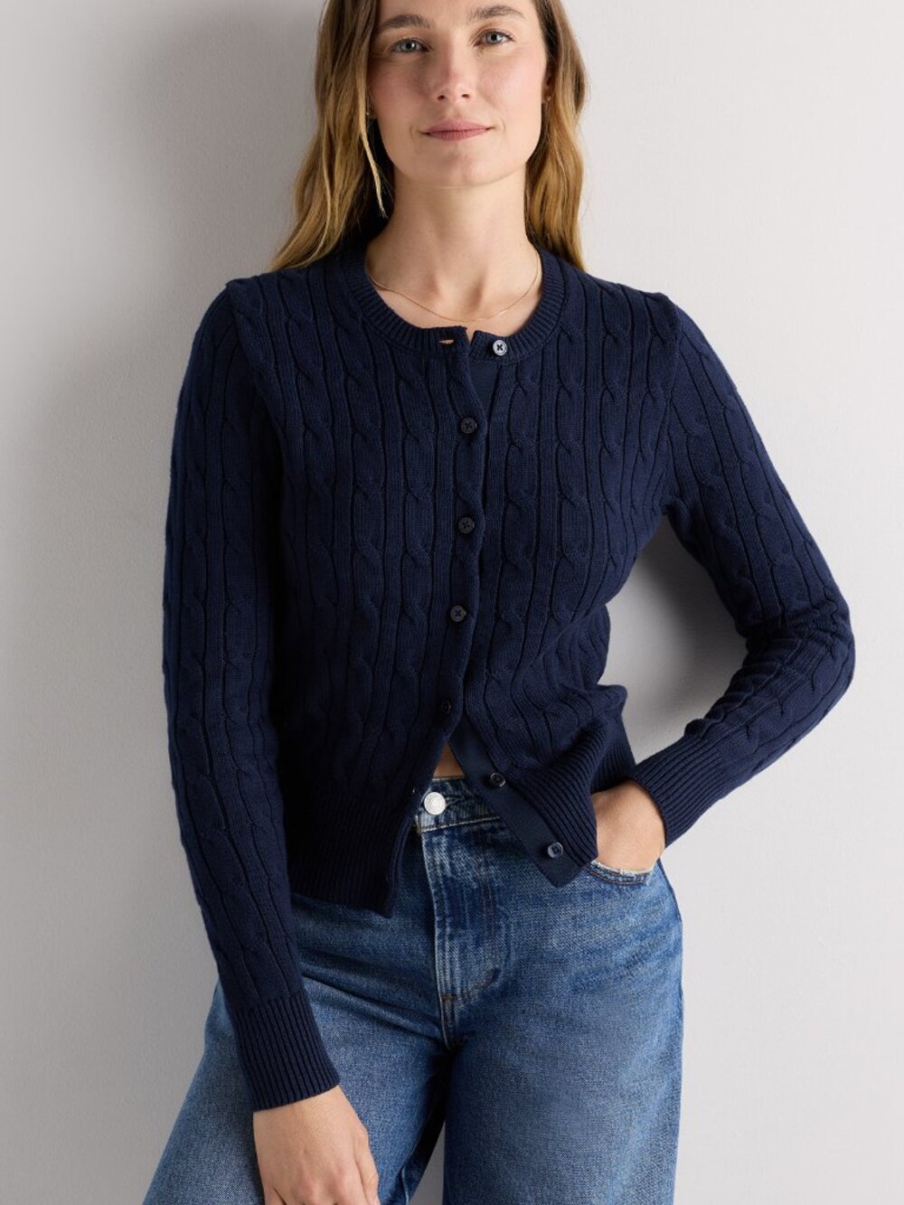 Organic Cotton Cable Crew Cardigan